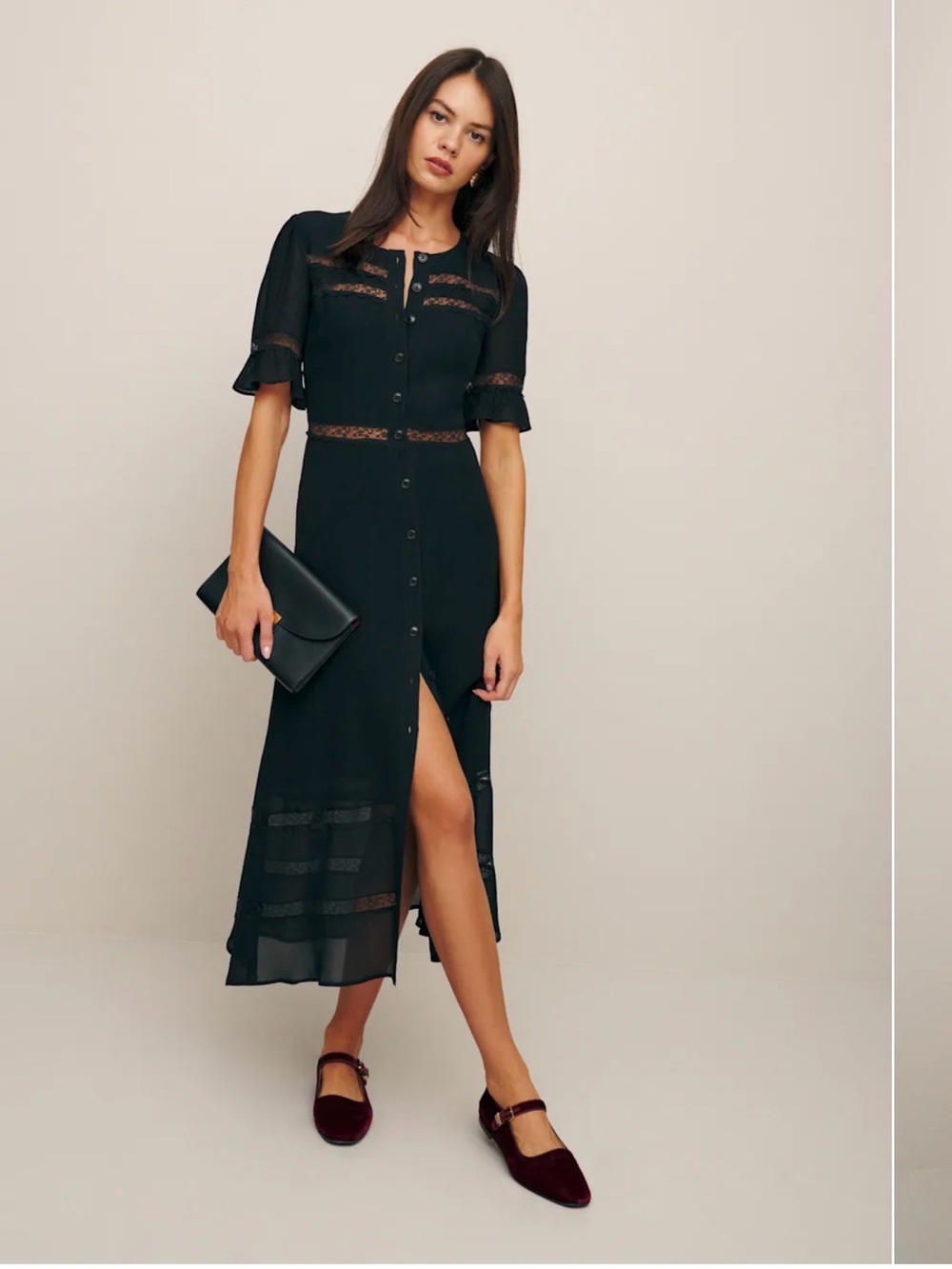 Reformation Woodson black midi dress size 4